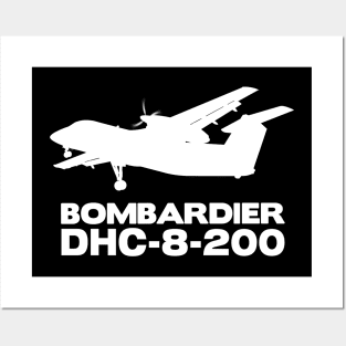 Bombardier Dash 8-200 Silhouette Print (White) Posters and Art